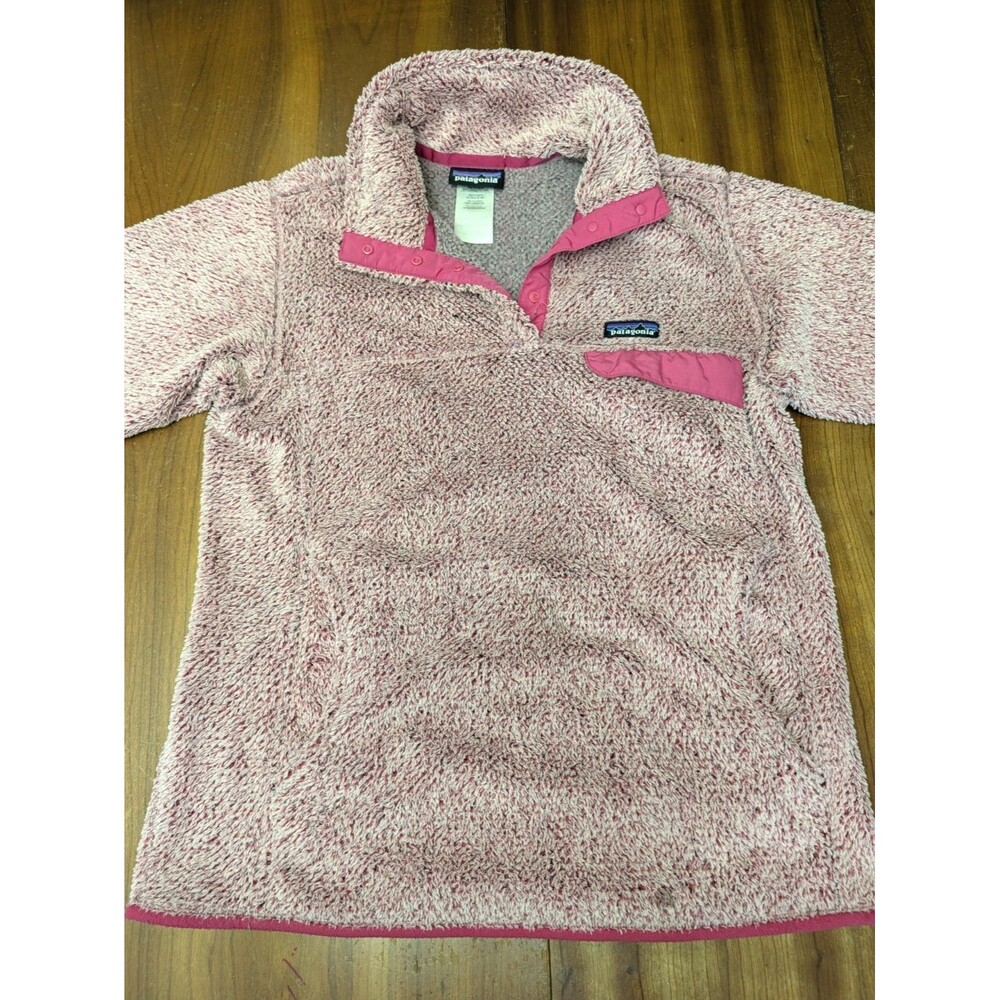 PATAGONIA Re-Tool Snap-T Fleece Pullover Jacket Women Large PINK Fuzzy Pile READ